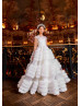 Beaded White Lace Tulle Ruffled Stunning Flower Girl Dress